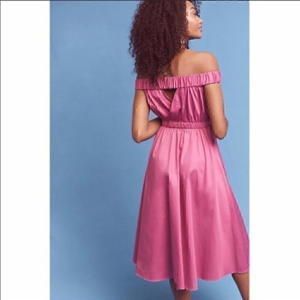 Anthropologie Fuchsia Off-Shoulder Midi Dress - Picture 4 of 8